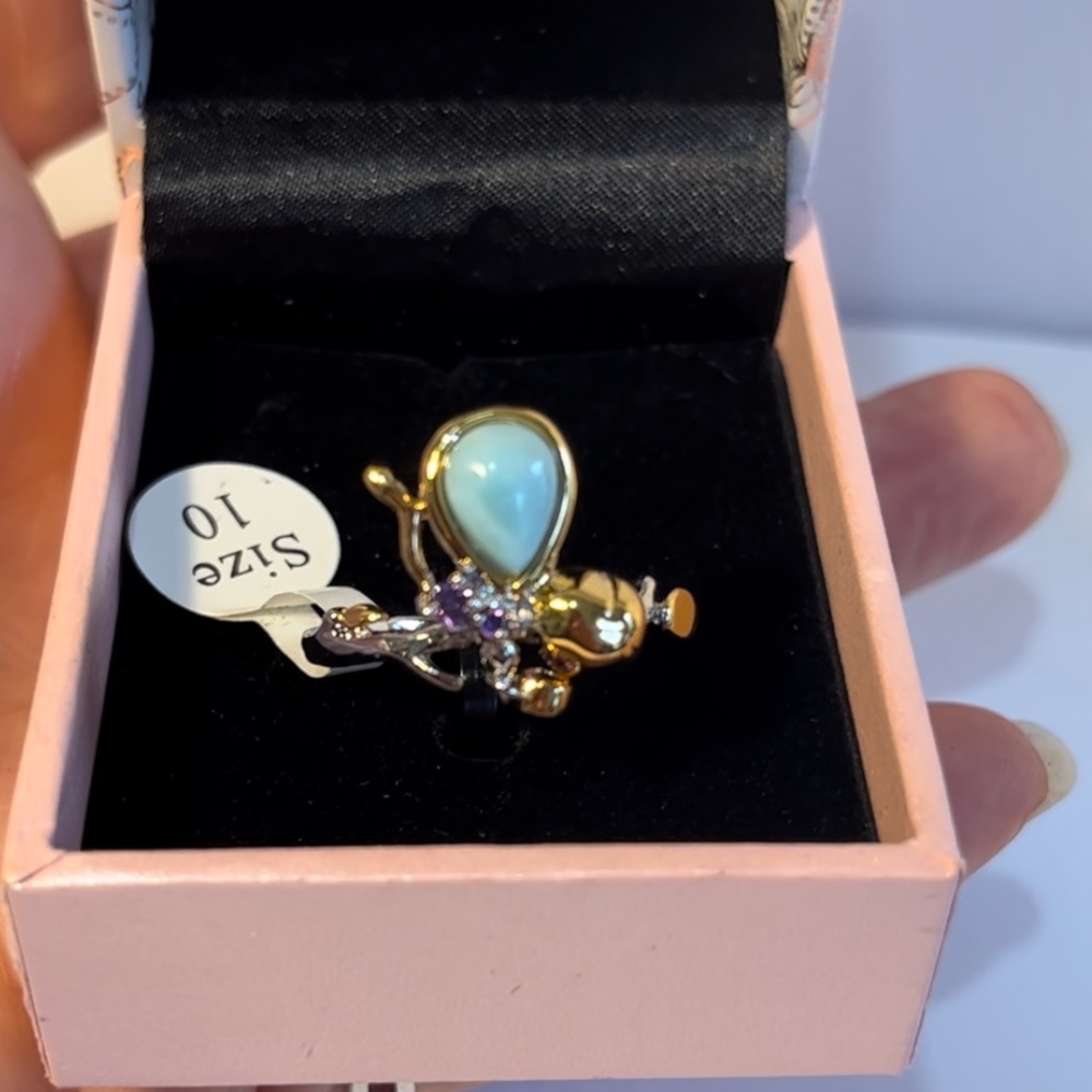 PEERMONT 18K White Yellow Gold Plated Ring Turquoise Ring Size 10